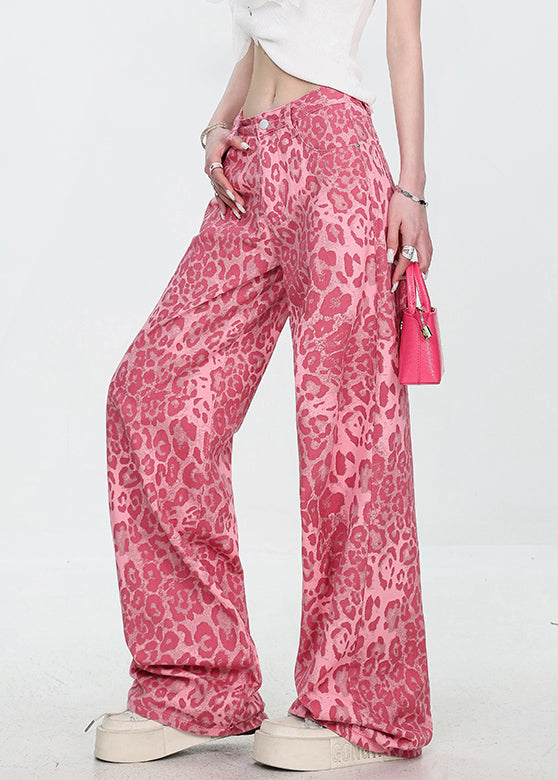 Unique Leopard Pockets High Waist Denim Pants Fall