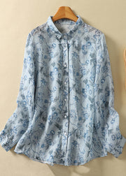 Unique Light Yellow Oversized Print Linen Shirt Tops Spring
