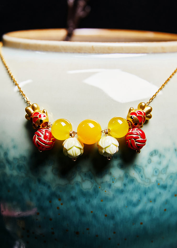 Unique Lotus Bead Cute Fish Beeswax Pendant Necklace