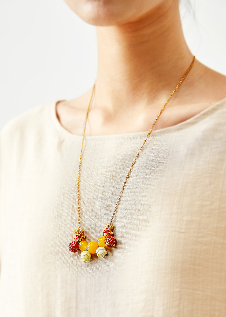 Unique Lotus Bead Cute Fish Beeswax Pendant Necklace