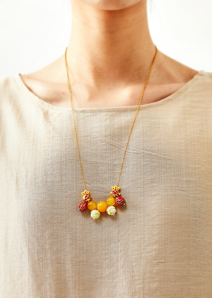 Unique Lotus Bead Cute Fish Beeswax Pendant Necklace