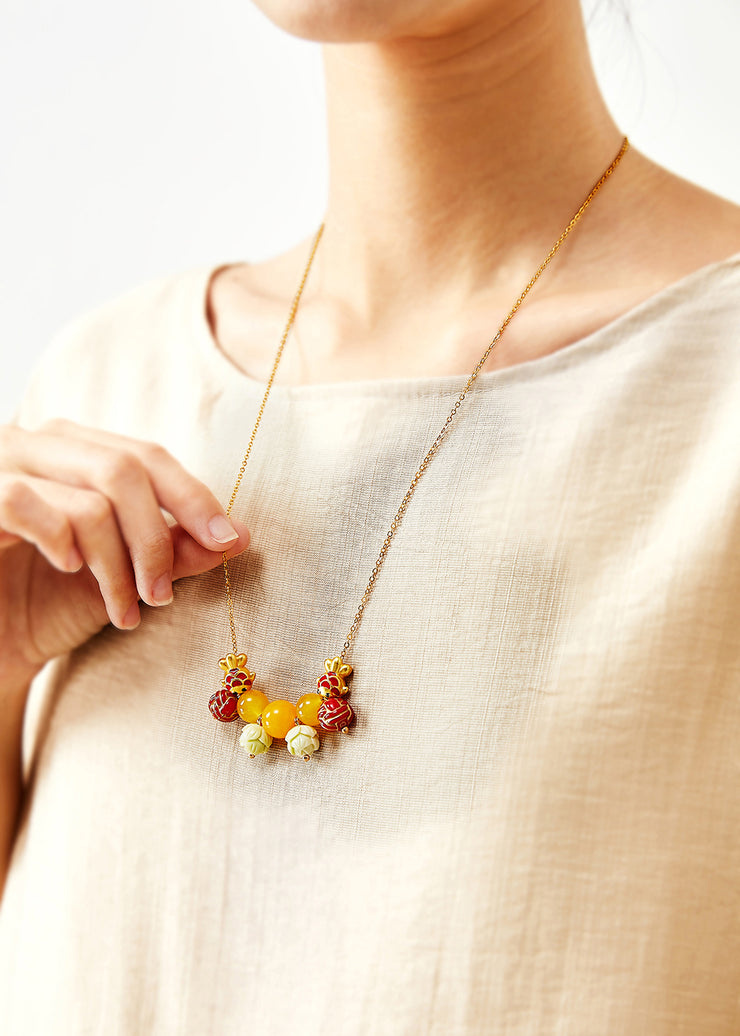 Unique Lotus Bead Cute Fish Beeswax Pendant Necklace