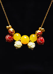 Unique Lotus Bead Cute Fish Beeswax Pendant Necklace