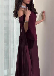 Unique Mulberry Cold Shoulder Patchwork Tulle Party Dress