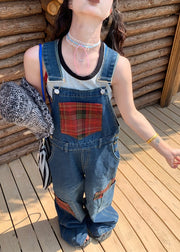 Unique Navy Oversized Patchwork Denim Overalls Jumpsuit Fall