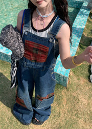 Unique Navy Oversized Patchwork Denim Overalls Jumpsuit Fall