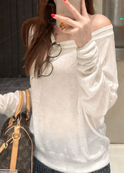 Unique Orange Asymmetrical Design Patchwork Thin Cotton Knit Top Fall