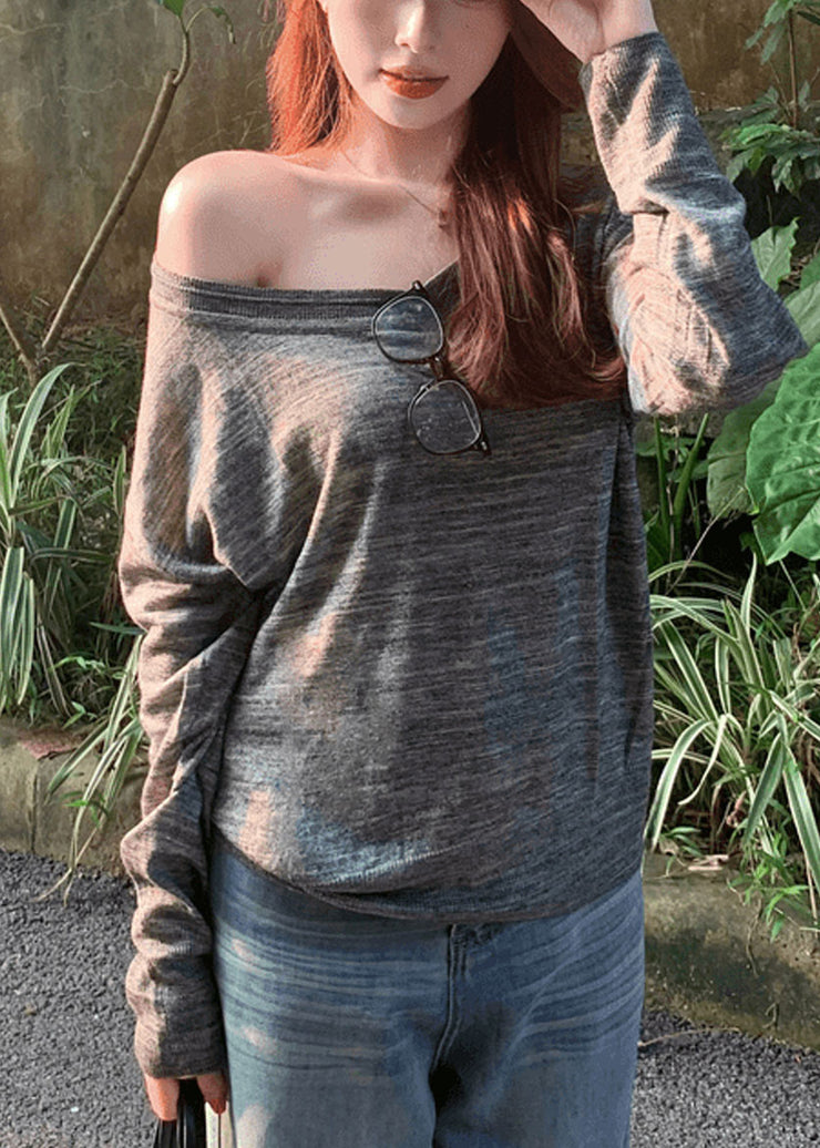 Unique Orange Asymmetrical Design Patchwork Thin Cotton Knit Top Fall