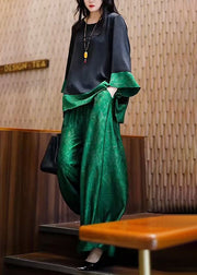 Unique Peacock Green Oversized Patchwork Silk Two Piece Set Summer