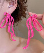 Unique Pink Alloy Zircon Bow Drop Earrings