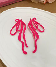 Unique Pink Alloy Zircon Bow Drop Earrings