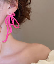 Unique Pink Alloy Zircon Bow Drop Earrings