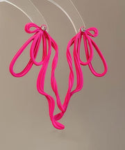 Unique Pink Alloy Zircon Bow Drop Earrings