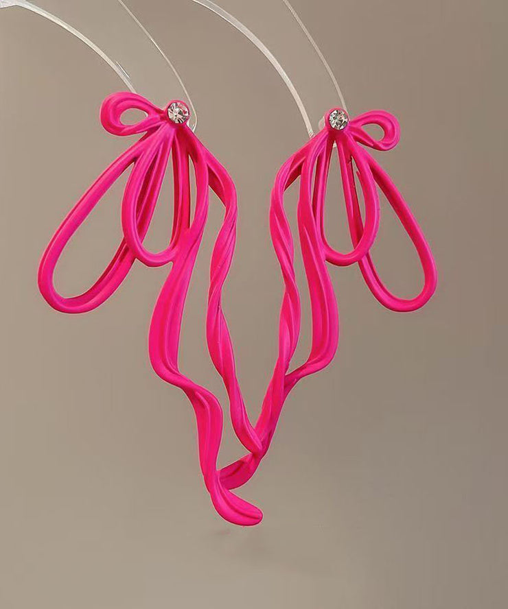 Unique Pink Alloy Zircon Bow Drop Earrings