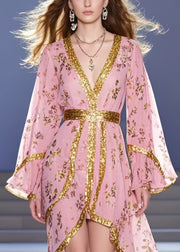 Unique Pink Asymmetrical Print Chiffon Tunic Dress Summer