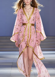 Unique Pink Asymmetrical Print Chiffon Tunic Dress Summer