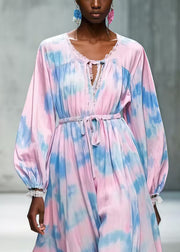 Unique Pink Cinched Tie Dye Chiffon Long Dresses Spring