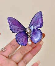 Unique Purple Alloy Zircon Butterfly Pearl Tassel Hairpin