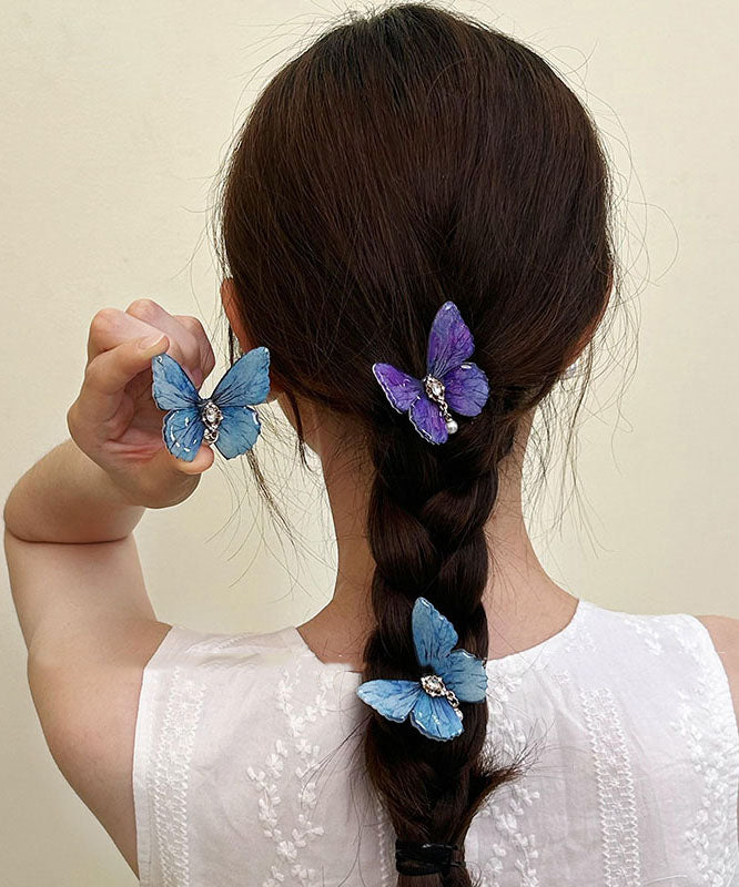 Unique Purple Alloy Zircon Butterfly Pearl Tassel Hairpin