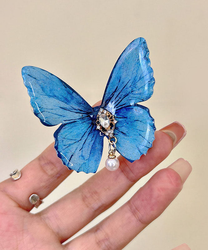 Unique Purple Alloy Zircon Butterfly Pearl Tassel Hairpin