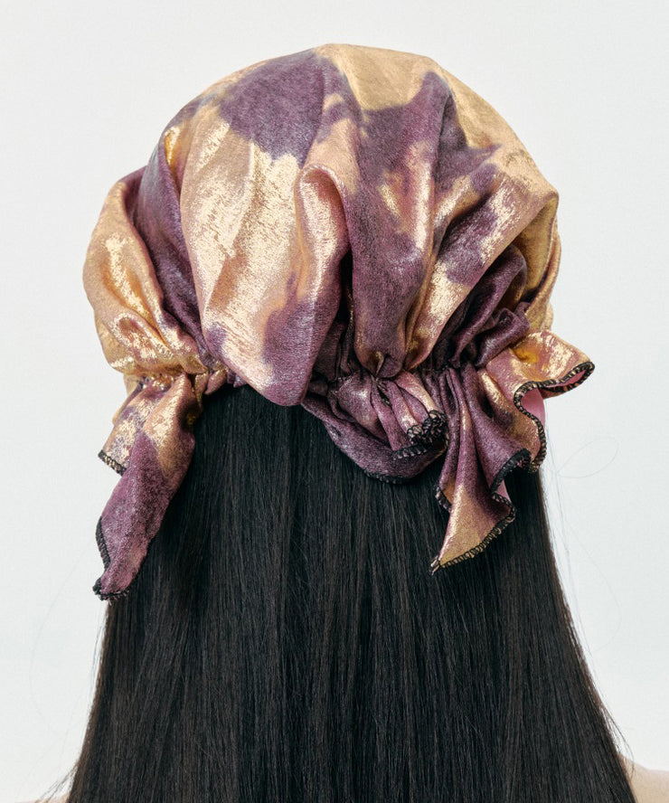 Unique Purple Gold Tie Dye Cinched Bonnie Hat