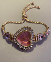 Unique Purple Metal Alloy Inlaid Gem Stone Love Zircon Pull Type Tassel Watches