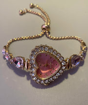 Unique Purple Metal Alloy Inlaid Gem Stone Love Zircon Pull Type Tassel Watches