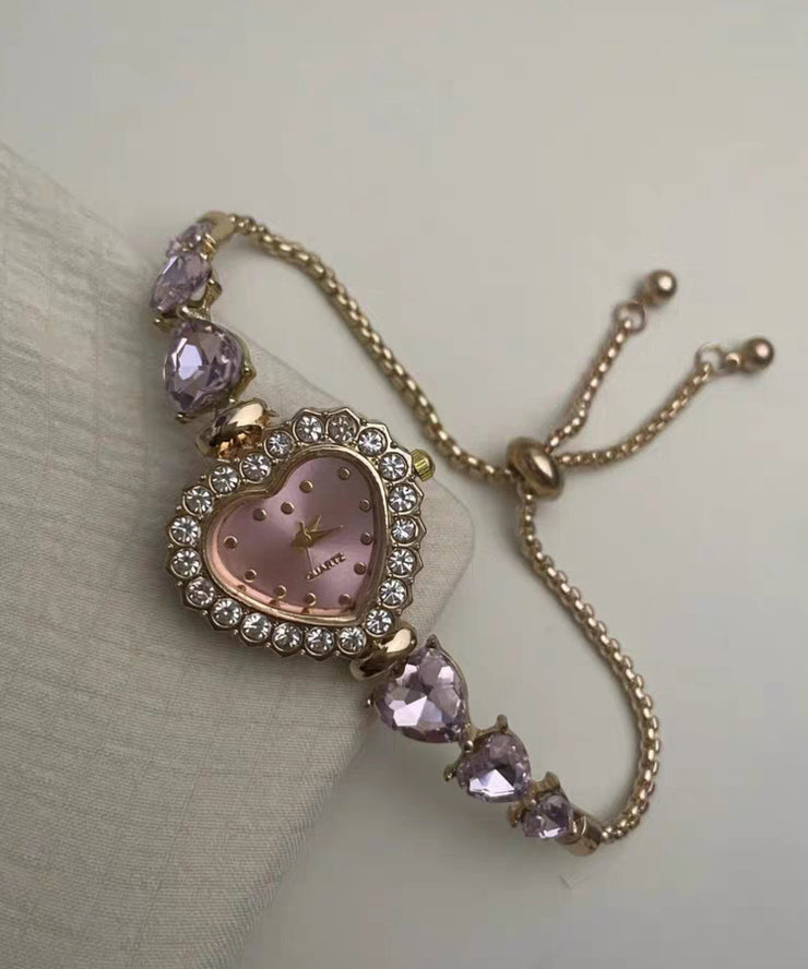 Unique Purple Metal Alloy Inlaid Gem Stone Love Zircon Pull Type Tassel Watches