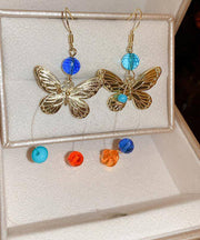 Unique Rainbow Alloy Crystal Butterfly Asymmetrical Drop Earrings