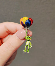 Unique Rainbow Alloy Drip Glaze Hot Air Balloon Frog Brooches
