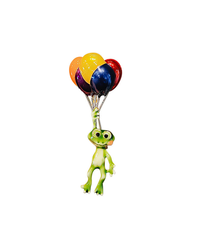 Unique Rainbow Alloy Drip Glaze Hot Air Balloon Frog Brooches