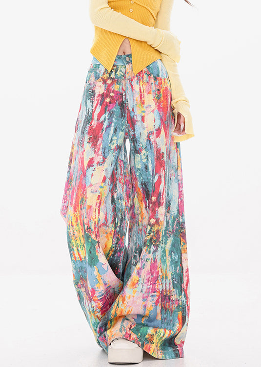 Unique Rainbow Pockets High Waist Wide Leg Pants Fall
