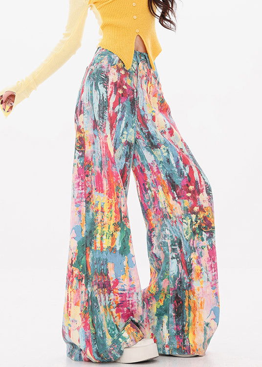 Unique Rainbow Pockets High Waist Wide Leg Pants Fall
