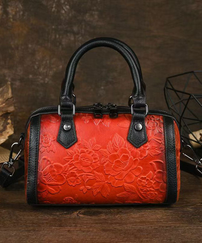Unique Red Embossed Calf Leather Tote Bag