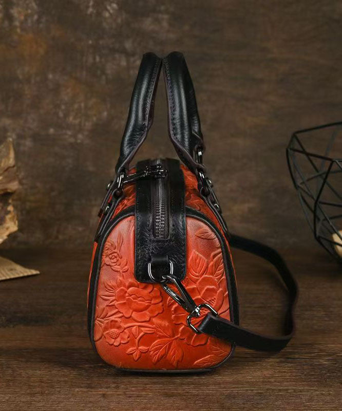 Unique Red Embossed Calf Leather Tote Bag