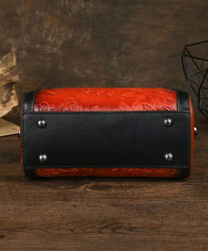 Unique Red Embossed Calf Leather Tote Bag