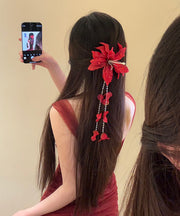 Unique Red Floral Seed Pearl Tassel Hairpin