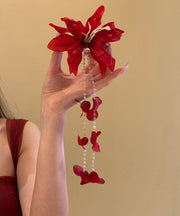 Unique Red Floral Seed Pearl Tassel Hairpin