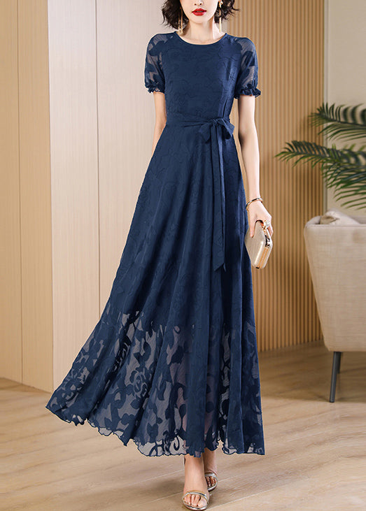 Unique Red O Neck Print Lace Up Chiffon Dress Summer
