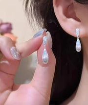 Unique Silk Copper Alloy Zircon Water Drop Drop Earrings