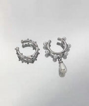 Unique Silk Copper Asymmetrical Water Drop Pearl Hoop Earrings