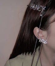Unique Silk Copper Graphic Chain Tassel Stud Earrings Hairpin