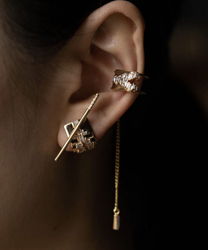 Unique Silk Copper Overgild Zircon Tassel Drop Earrings