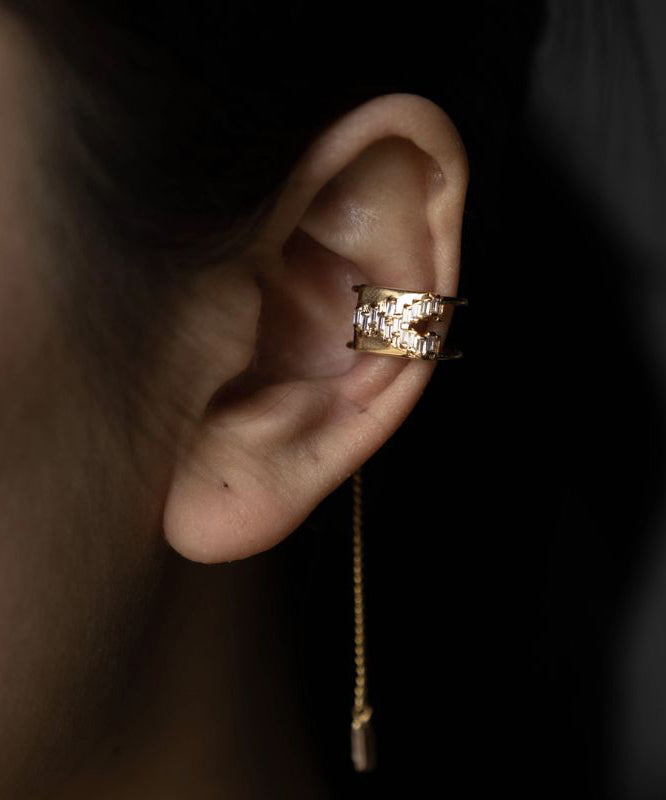 Unique Silk Copper Overgild Zircon Tassel Drop Earrings