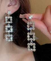 Unique Silk Copper Zircon Square Chain Drop Earrings