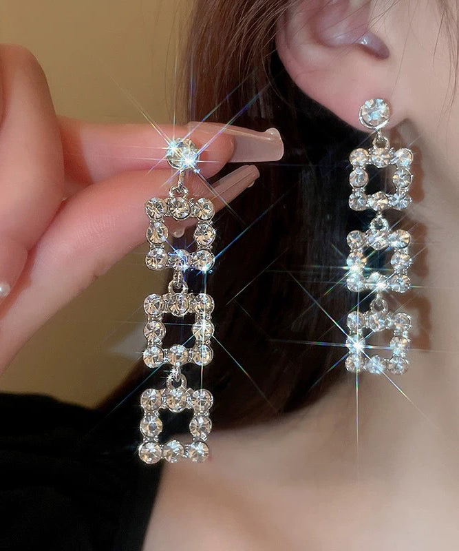 Unique Silk Copper Zircon Square Chain Drop Earrings