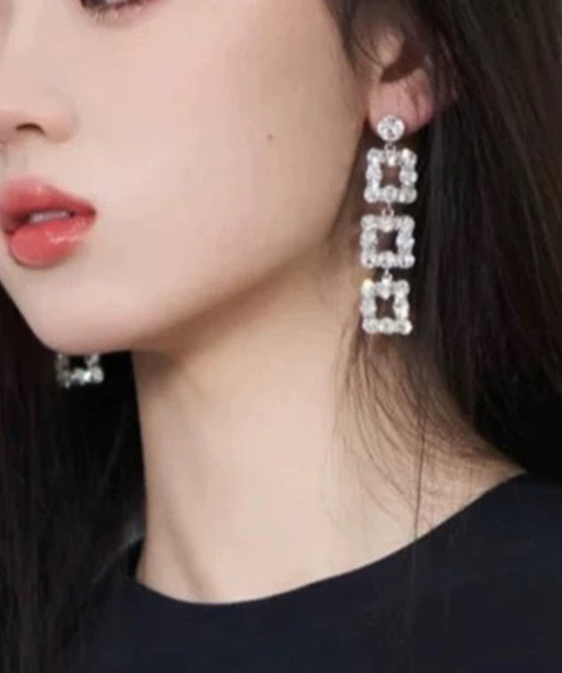 Unique Silk Copper Zircon Square Chain Drop Earrings