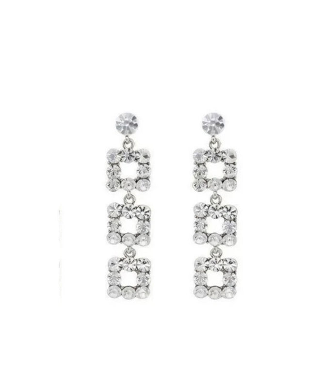 Unique Silk Copper Zircon Square Chain Drop Earrings