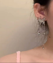 Unique Silk Metal Alloy Zircon Butterfly Tassel Drop Earrings
