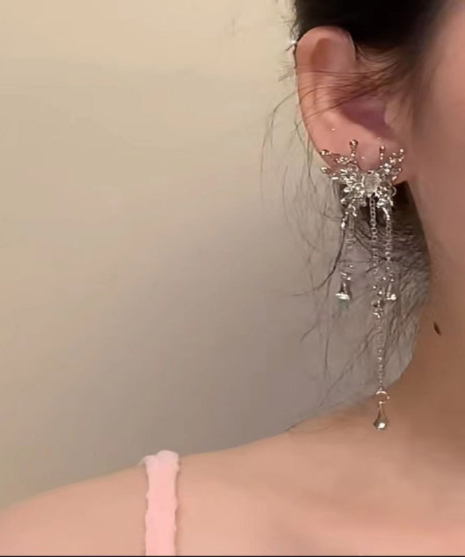 Unique Silk Metal Alloy Zircon Butterfly Tassel Drop Earrings